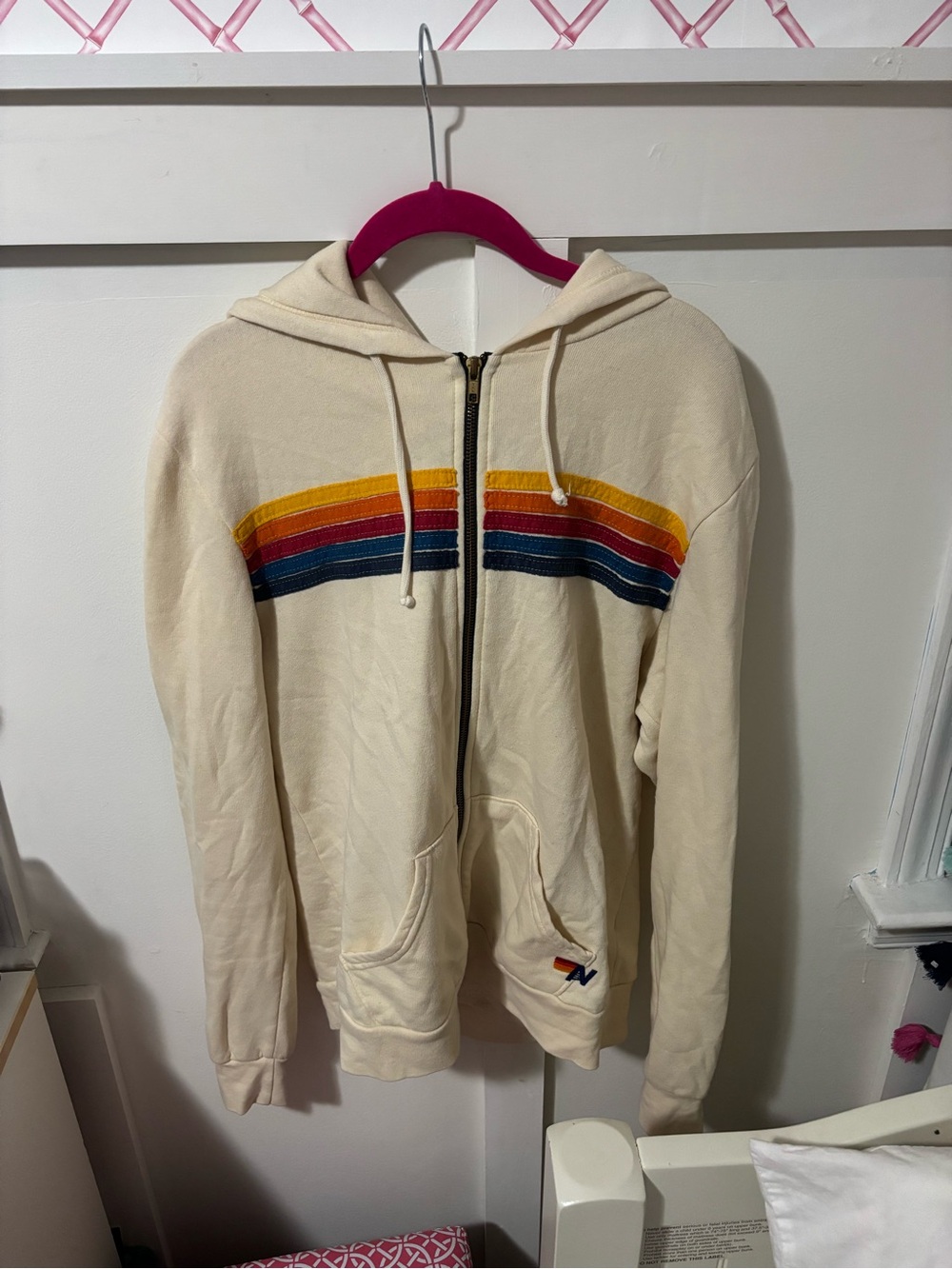Aviator Nation 5 Stripe Hoodie in Vintage White - Picture 2 of 5